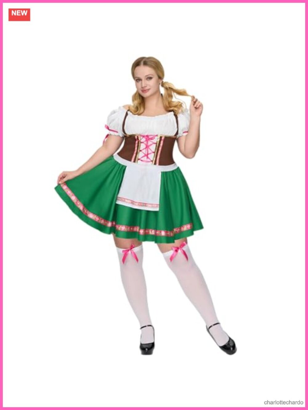 Plus Size Oktoberfest Beer Girl Costume Dress with Thigh High Stockings